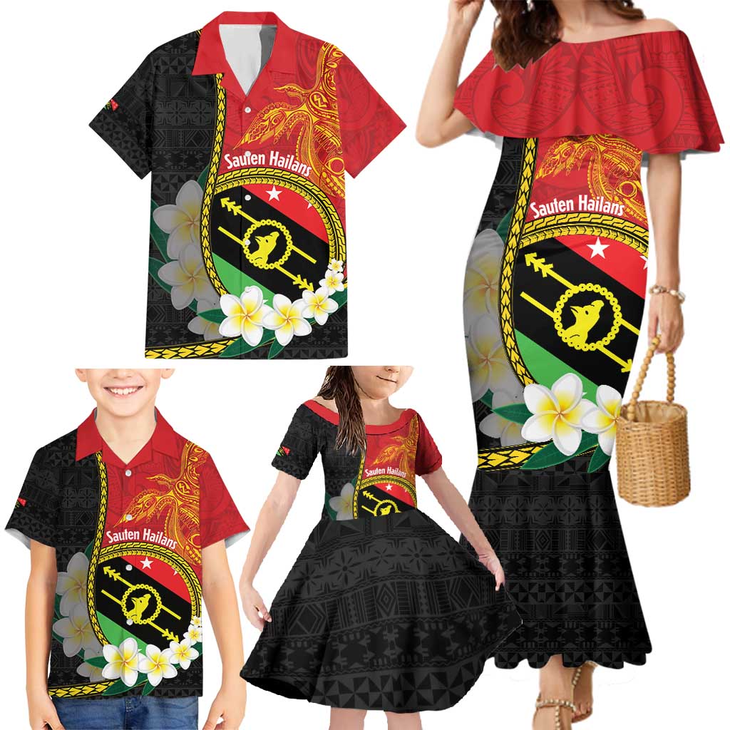 Personalised PNG Sauten Hailans Family Matching Mermaid Dress and Hawaiian Shirt Papua New Guinea Plumeria Melanesian Pattern LT14 - Polynesian Pride