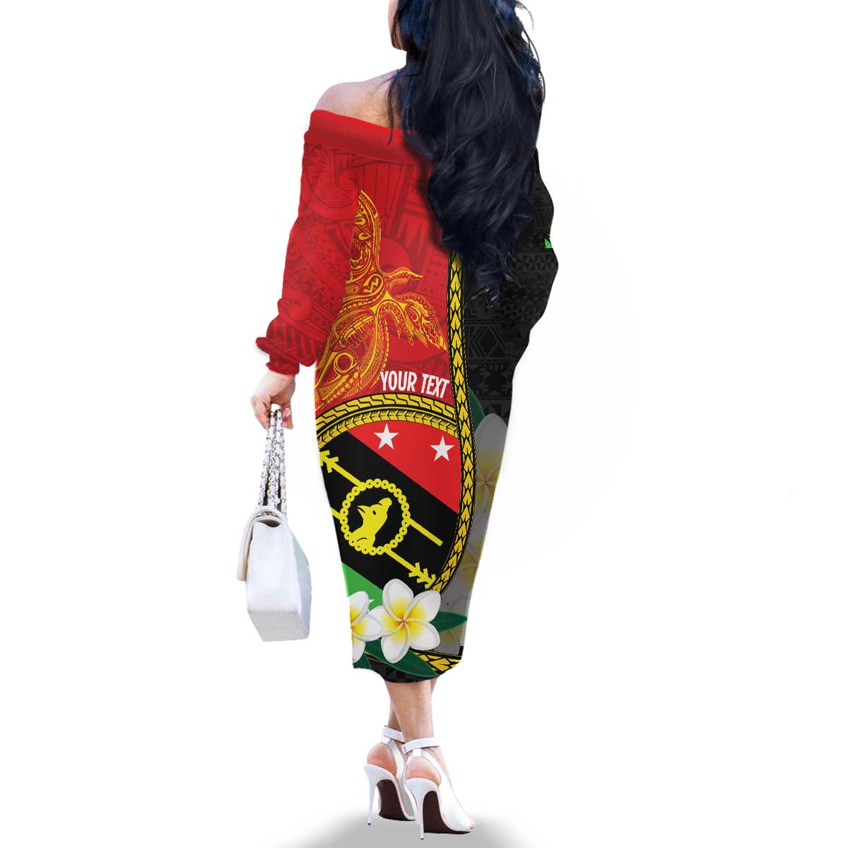 Personalised PNG Sauten Hailans Family Matching Off The Shoulder Long Sleeve Dress and Hawaiian Shirt Papua New Guinea Plumeria Melanesian Pattern LT14 - Polynesian Pride