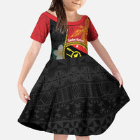 Personalised PNG Sauten Hailans Family Matching Off Shoulder Maxi Dress and Hawaiian Shirt Papua New Guinea Plumeria Melanesian Pattern LT14 Daughter's Dress Red - Polynesian Pride