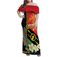 Personalised PNG Sauten Hailans Family Matching Off Shoulder Maxi Dress and Hawaiian Shirt Papua New Guinea Plumeria Melanesian Pattern LT14 Mom's Dress Red - Polynesian Pride