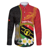 Personalised PNG Sauten Hailans Family Matching Puletasi and Hawaiian Shirt Papua New Guinea Plumeria Melanesian Pattern LT14 Dad's Shirt - Long Sleeve Red - Polynesian Pride