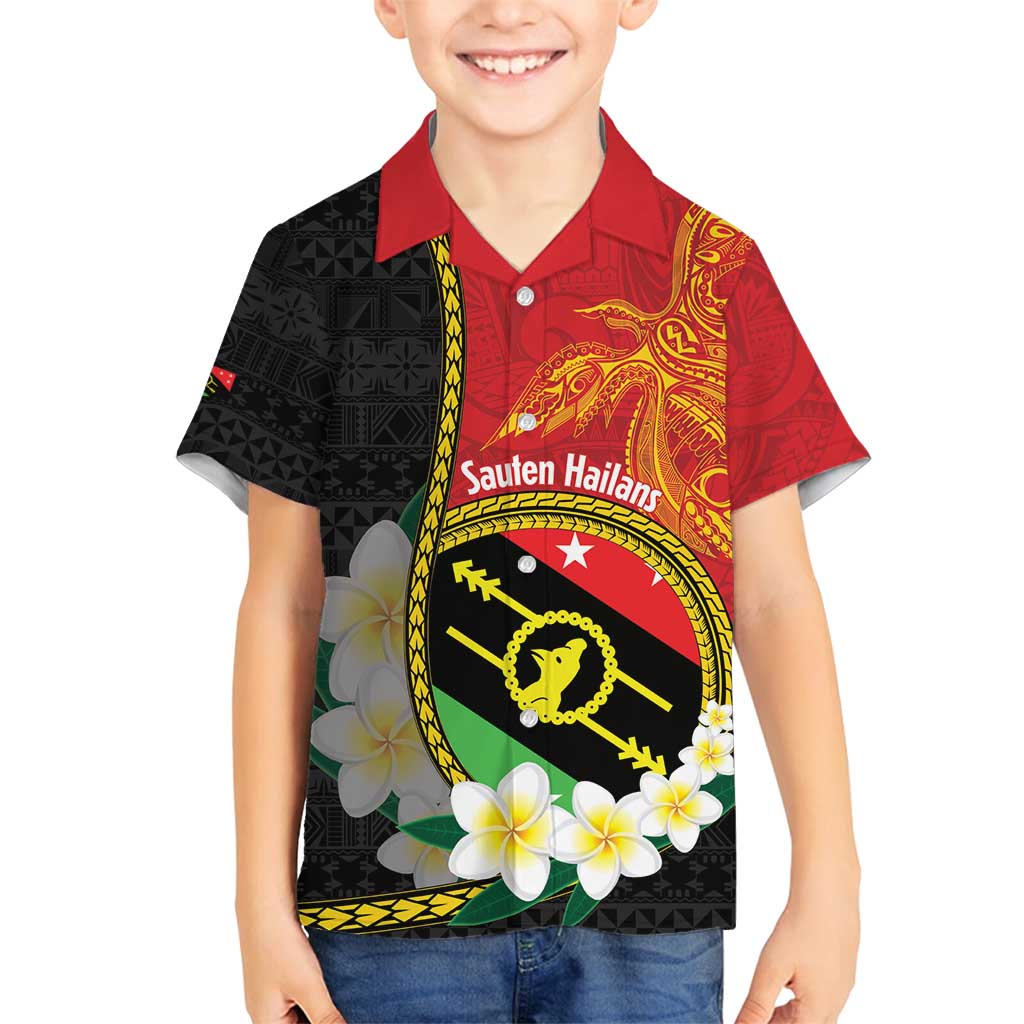 Personalised PNG Sauten Hailans Family Matching Puletasi and Hawaiian Shirt Papua New Guinea Plumeria Melanesian Pattern LT14 Son's Shirt Red - Polynesian Pride