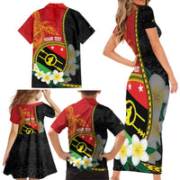 Personalised PNG Sauten Hailans Family Matching Short Sleeve Bodycon Dress and Hawaiian Shirt Papua New Guinea Plumeria Melanesian Pattern LT14 - Polynesian Pride