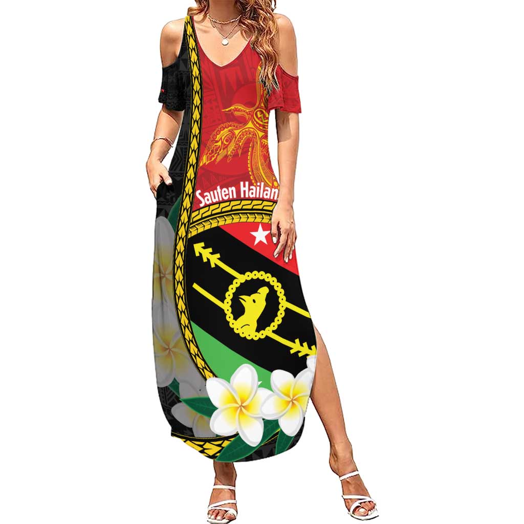 Personalised PNG Sauten Hailans Family Matching Summer Maxi Dress and Hawaiian Shirt Papua New Guinea Plumeria Melanesian Pattern LT14 Mom's Dress Red - Polynesian Pride
