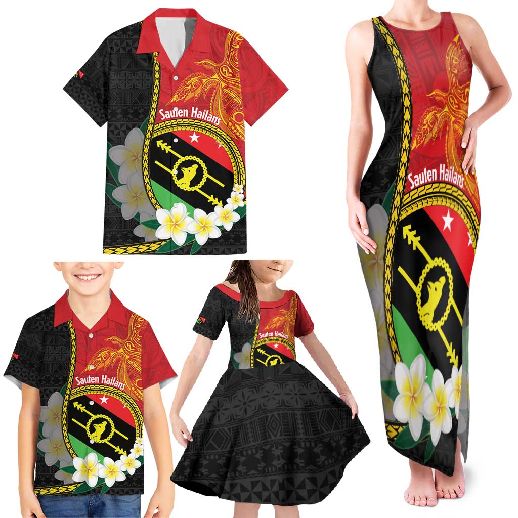 Personalised PNG Sauten Hailans Family Matching Tank Maxi Dress and Hawaiian Shirt Papua New Guinea Plumeria Melanesian Pattern LT14 - Polynesian Pride