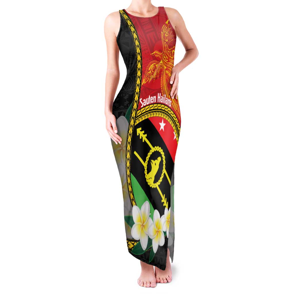 Personalised PNG Sauten Hailans Family Matching Tank Maxi Dress and Hawaiian Shirt Papua New Guinea Plumeria Melanesian Pattern LT14 Mom's Dress Red - Polynesian Pride