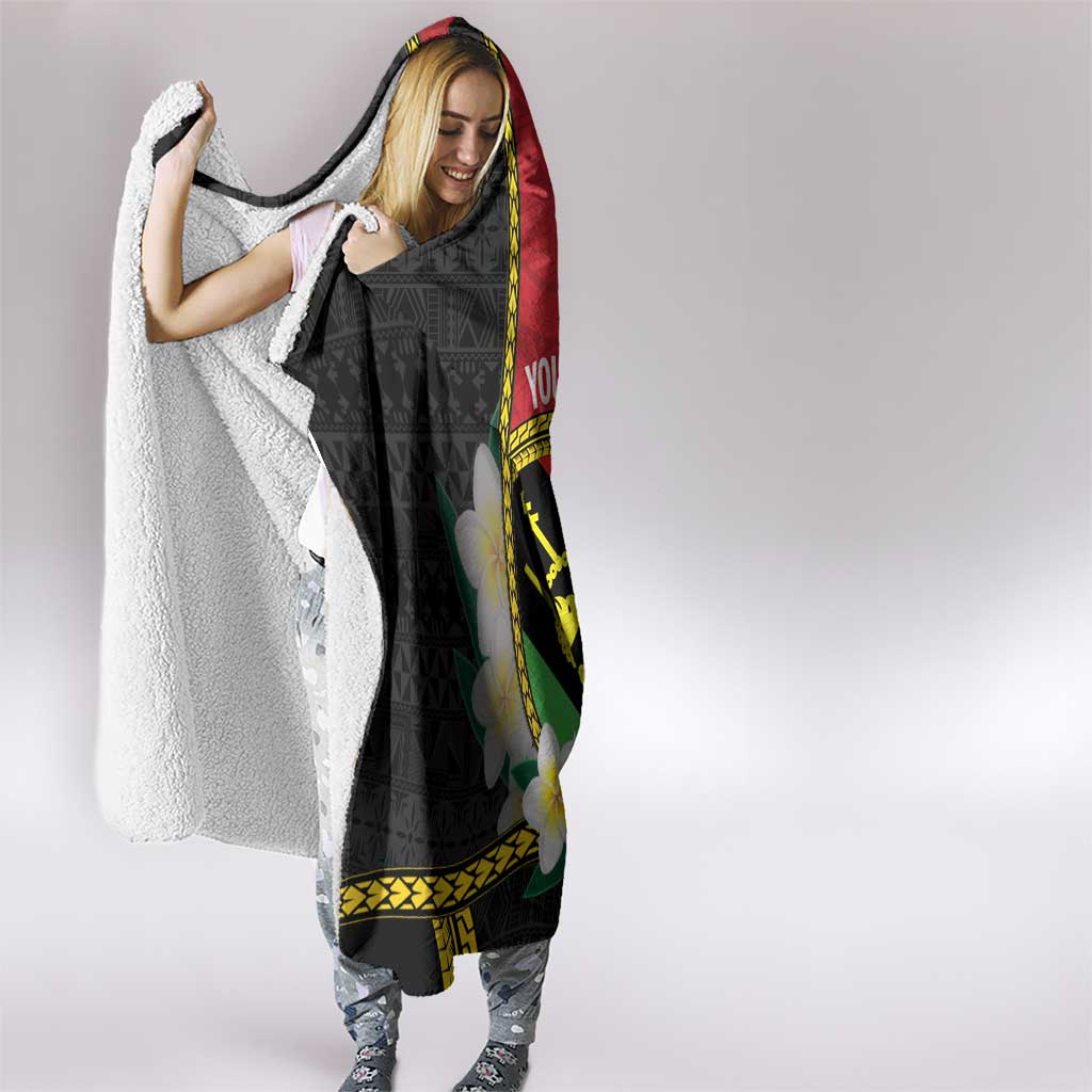 Personalised PNG Sauten Hailans Hooded Blanket Papua New Guinea Plumeria Melanesian Pattern - Polynesian Pride