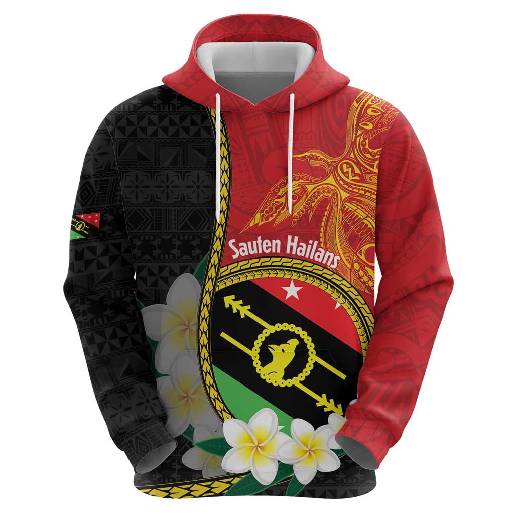Personalised PNG Sauten Hailans Hoodie Papua New Guinea Plumeria Melanesian Pattern - Polynesian Pride