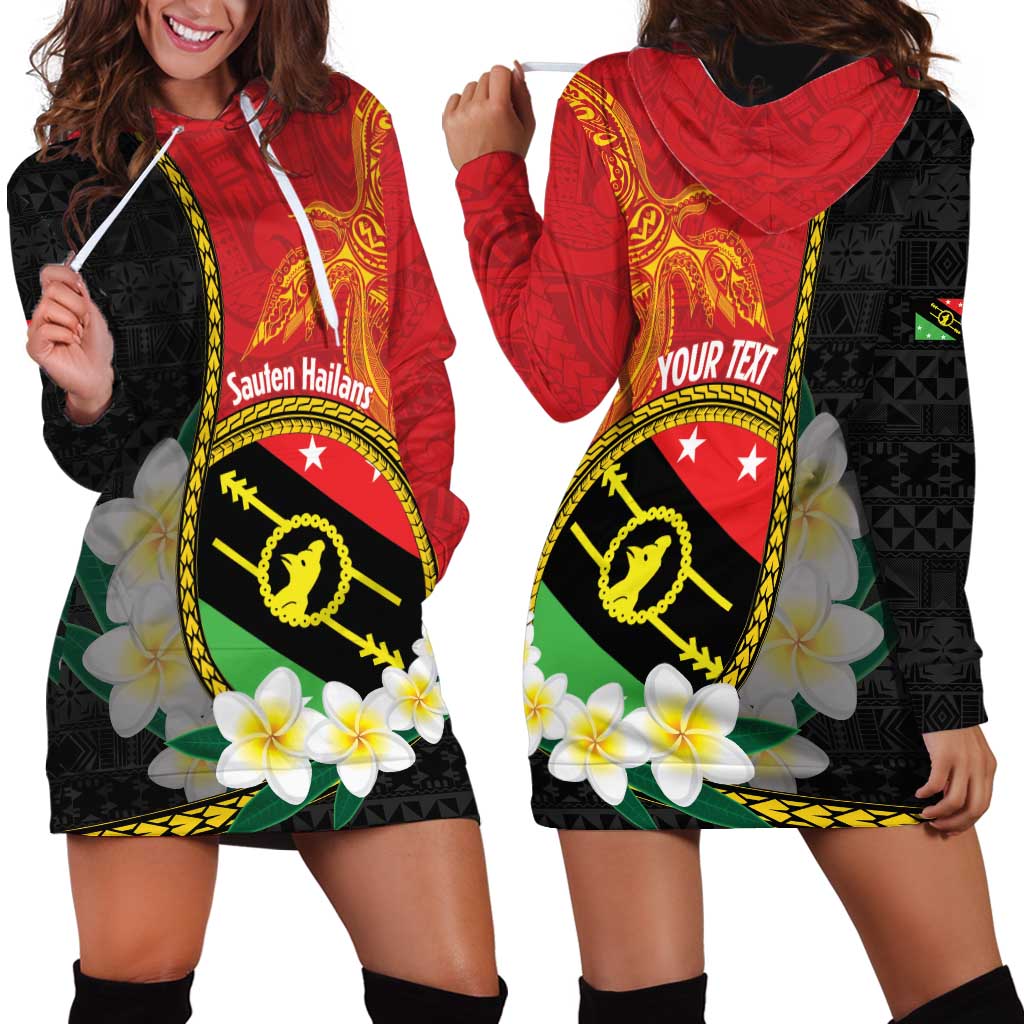 Personalised PNG Sauten Hailans Hoodie Dress Papua New Guinea Plumeria Melanesian Pattern LT14 - Polynesian Pride