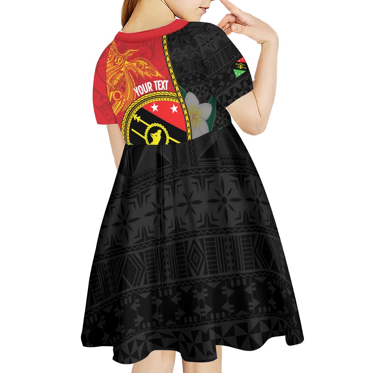 Personalised PNG Sauten Hailans Kid Short Sleeve Dress Papua New Guinea Plumeria Melanesian Pattern - Polynesian Pride