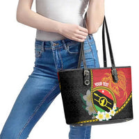 Personalised PNG Sauten Hailans Leather Tote Bag Papua New Guinea Plumeria Melanesian Pattern - Polynesian Pride