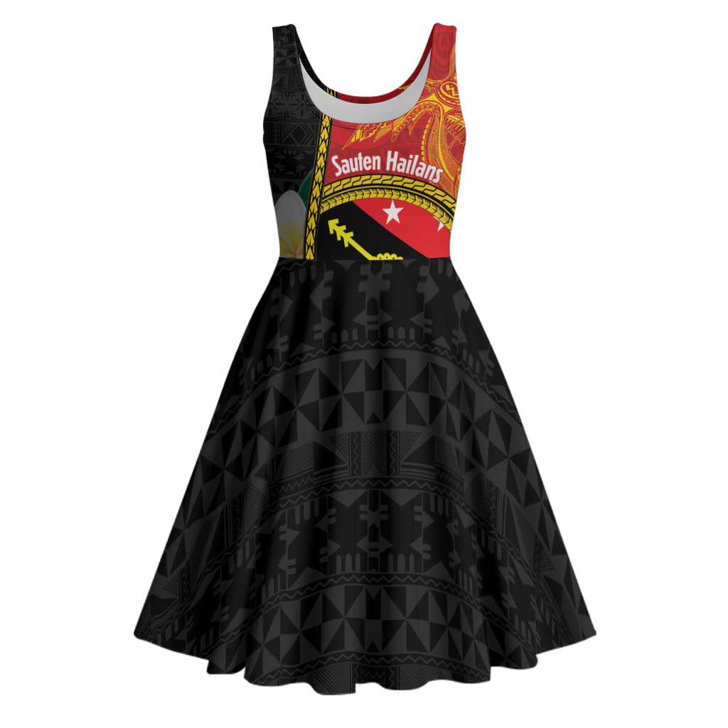 Personalised PNG Sauten Hailans Midi Dress Papua New Guinea Plumeria Melanesian Pattern - Polynesian Pride