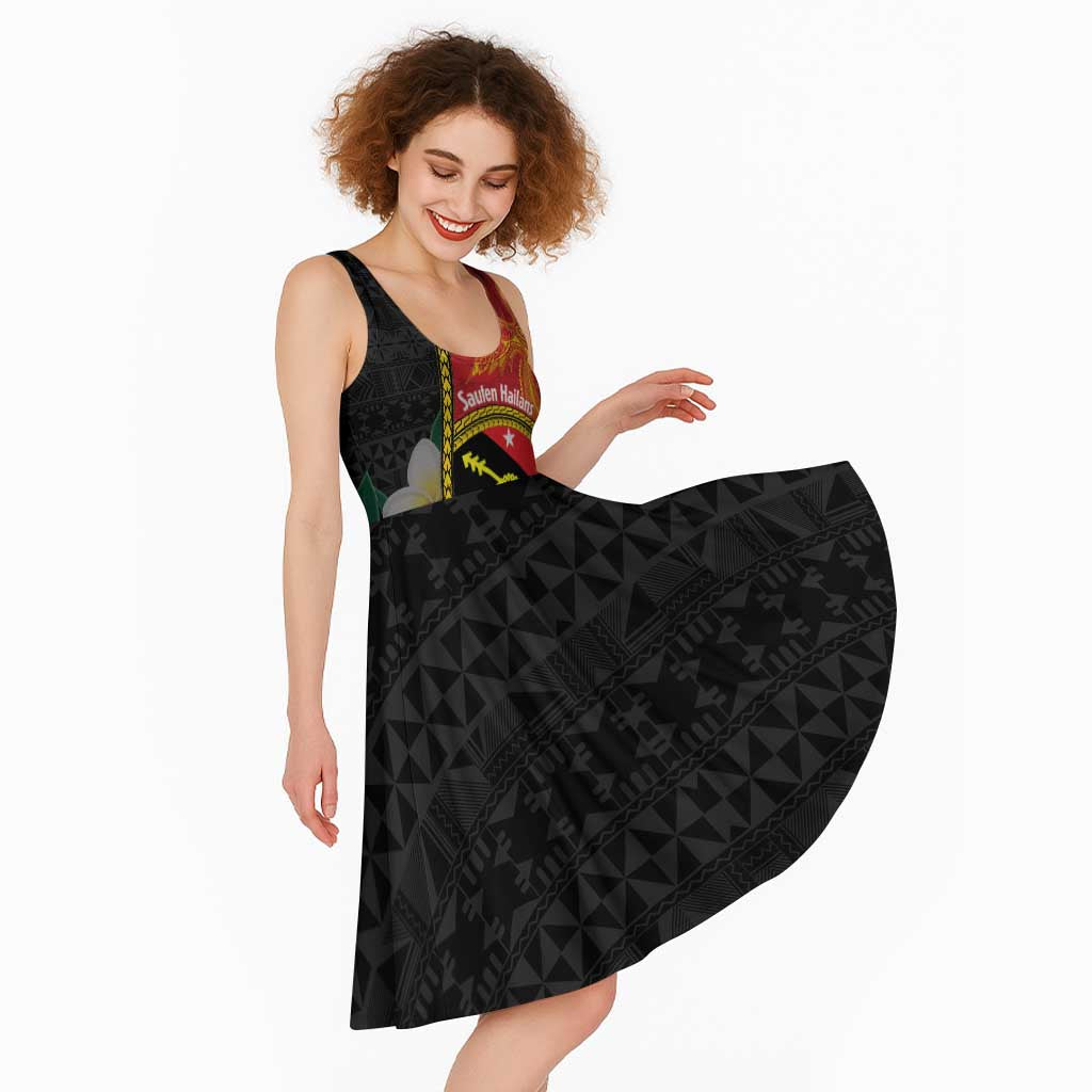 Personalised PNG Sauten Hailans Midi Dress Papua New Guinea Plumeria Melanesian Pattern - Polynesian Pride