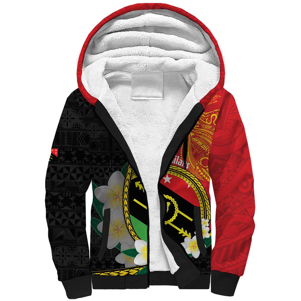 Personalised PNG Sauten Hailans Sherpa Hoodie Papua New Guinea Plumeria Melanesian Pattern - Polynesian Pride