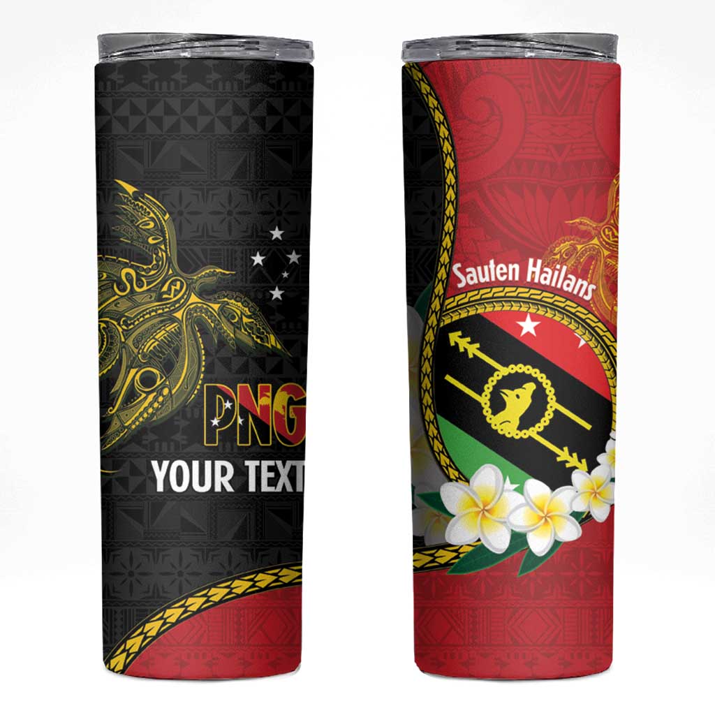 Personalised PNG Sauten Hailans Skinny Tumbler Papua New Guinea Plumeria Melanesian Pattern LT14 Red - Polynesian Pride