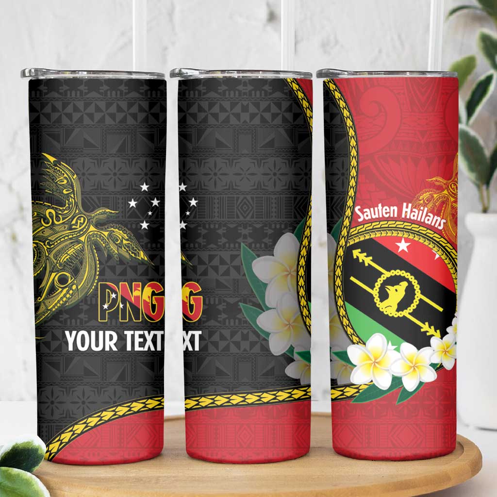 Personalised PNG Sauten Hailans Skinny Tumbler Papua New Guinea Plumeria Melanesian Pattern LT14 - Polynesian Pride