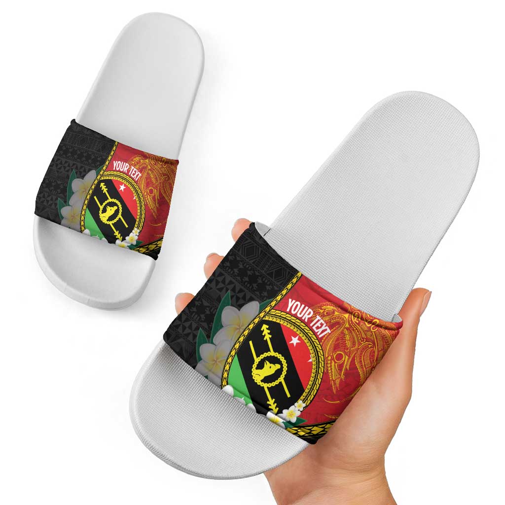 Personalised PNG Sauten Hailans Slide Sandals Papua New Guinea Plumeria Melanesian Pattern - Polynesian Pride