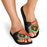 Personalised PNG Sauten Hailans Slide Sandals Papua New Guinea Plumeria Melanesian Pattern - Polynesian Pride