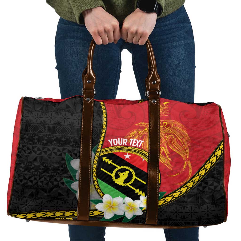 Personalised PNG Sauten Hailans Travel Bag Papua New Guinea Plumeria Melanesian Pattern - Polynesian Pride