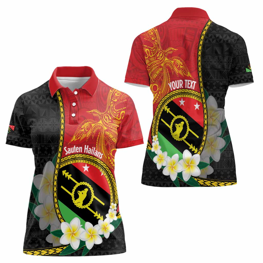 Personalised PNG Sauten Hailans Women Polo Shirt Papua New Guinea Plumeria Melanesian Pattern LT14 - Polynesian Pride