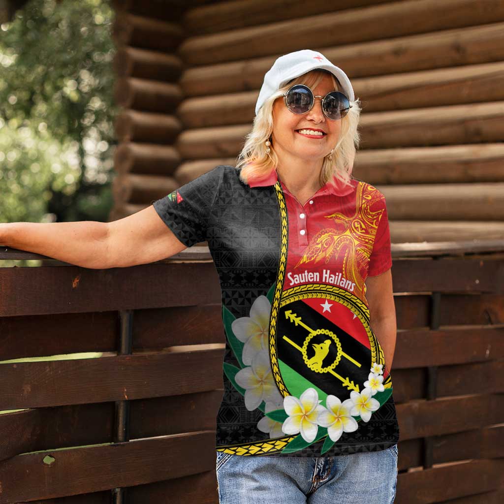 Personalised PNG Sauten Hailans Women Polo Shirt Papua New Guinea Plumeria Melanesian Pattern LT14 - Polynesian Pride