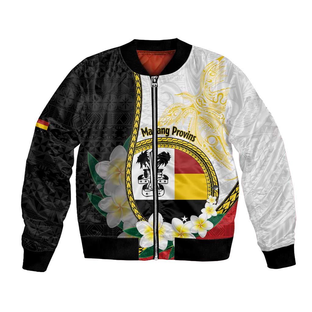 Personalised PNG Madang Provins Bomber Jacket Papua New Guinea Plumeria Melanesian Pattern LT14 Unisex White - Polynesian Pride