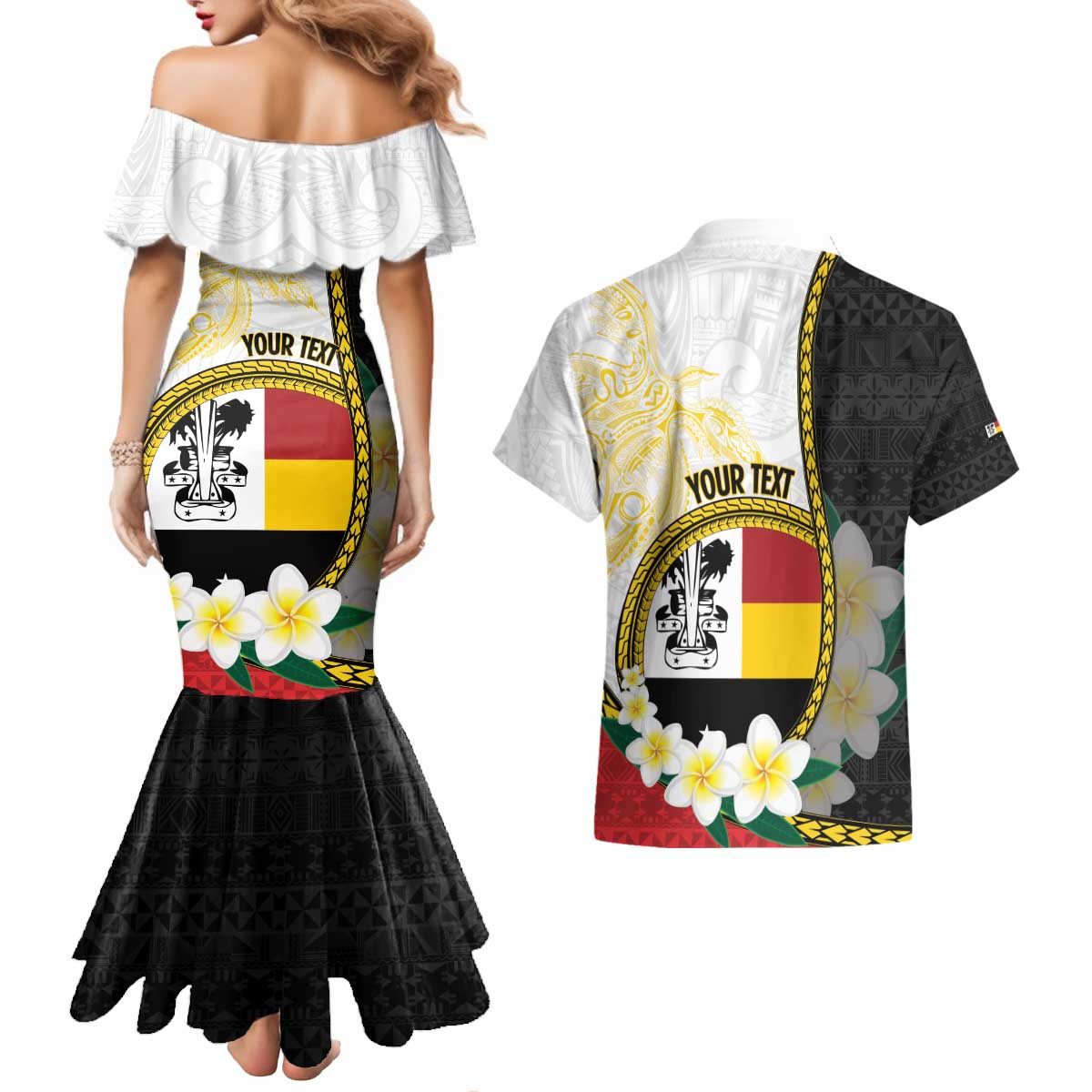 Personalised PNG Madang Provins Couples Matching Mermaid Dress and Hawaiian Shirt Papua New Guinea Plumeria Melanesian Pattern LT14 - Polynesian Pride