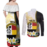 Personalised PNG Madang Provins Couples Matching Off Shoulder Maxi Dress and Long Sleeve Button Shirt Papua New Guinea Plumeria Melanesian Pattern LT14 - Polynesian Pride