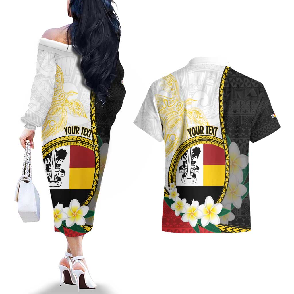 Personalised PNG Madang Provins Couples Matching Off The Shoulder Long Sleeve Dress and Hawaiian Shirt Papua New Guinea Plumeria Melanesian Pattern LT14 - Polynesian Pride