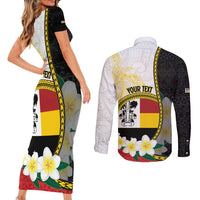 Personalised PNG Madang Provins Couples Matching Short Sleeve Bodycon Dress and Long Sleeve Button Shirt Papua New Guinea Plumeria Melanesian Pattern LT14 - Polynesian Pride