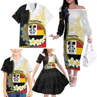 Personalised PNG Madang Provins Family Matching Off The Shoulder Long Sleeve Dress and Hawaiian Shirt Papua New Guinea Plumeria Melanesian Pattern LT14 - Polynesian Pride