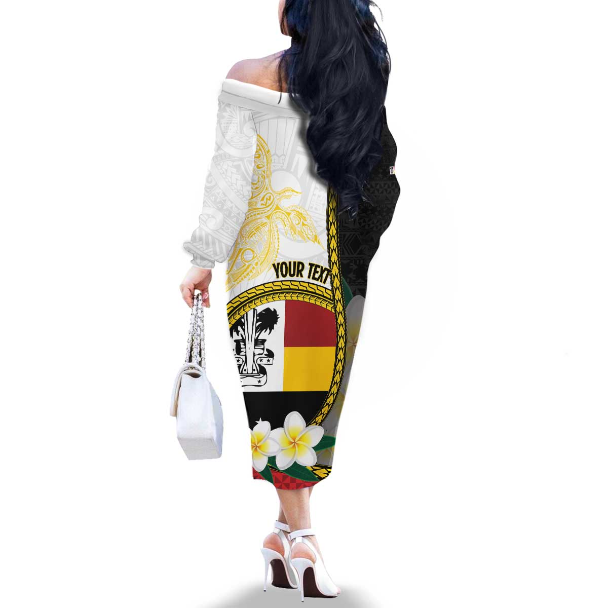 Personalised PNG Madang Provins Family Matching Off The Shoulder Long Sleeve Dress and Hawaiian Shirt Papua New Guinea Plumeria Melanesian Pattern LT14 - Polynesian Pride