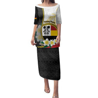 Personalised PNG Madang Provins Family Matching Puletasi and Hawaiian Shirt Papua New Guinea Plumeria Melanesian Pattern LT14 Mom's Dress White - Polynesian Pride