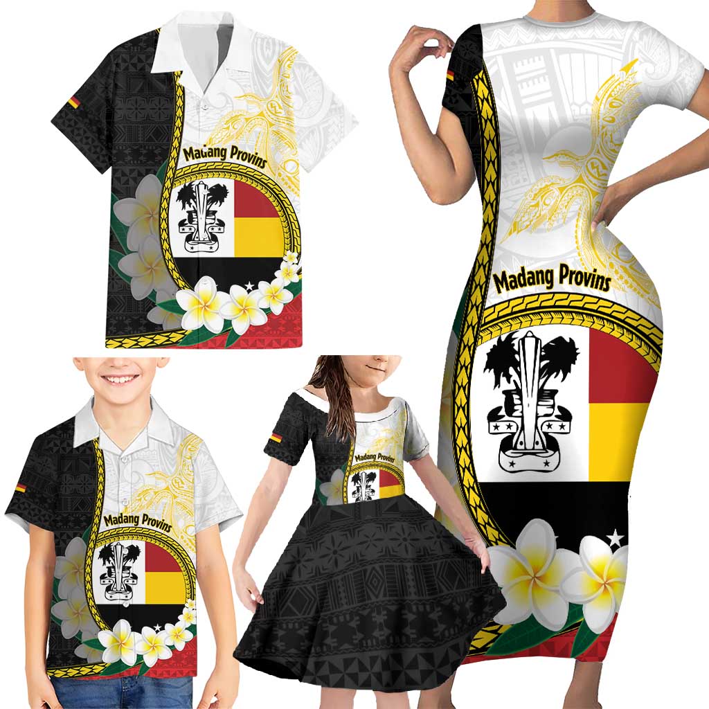 Personalised PNG Madang Provins Family Matching Short Sleeve Bodycon Dress and Hawaiian Shirt Papua New Guinea Plumeria Melanesian Pattern LT14 - Polynesian Pride
