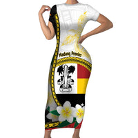 Personalised PNG Madang Provins Family Matching Short Sleeve Bodycon Dress and Hawaiian Shirt Papua New Guinea Plumeria Melanesian Pattern LT14 Mom's Dress White - Polynesian Pride
