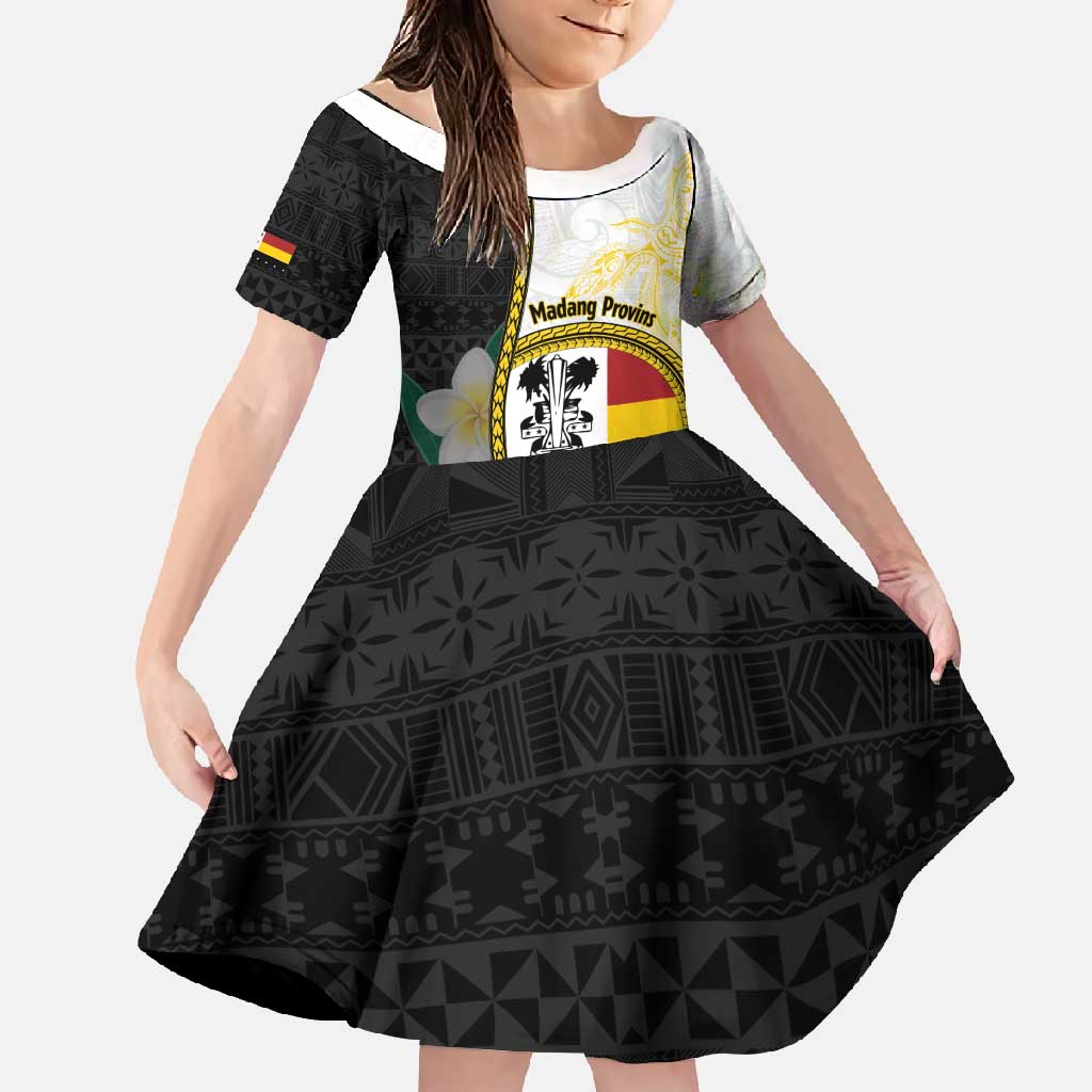 Personalised PNG Madang Provins Family Matching Tank Maxi Dress and Hawaiian Shirt Papua New Guinea Plumeria Melanesian Pattern LT14 Daughter's Dress White - Polynesian Pride