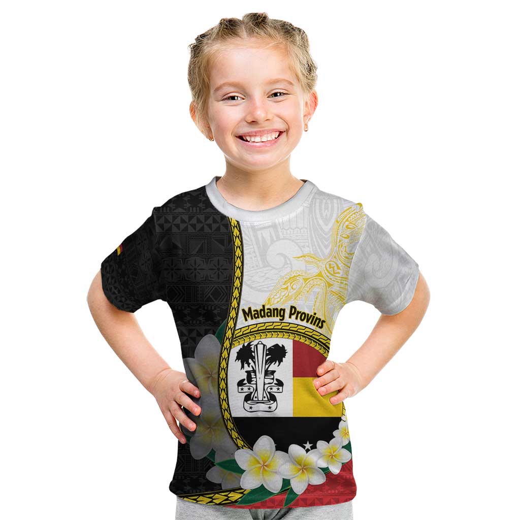 Personalised PNG Madang Provins Kid T Shirt Papua New Guinea Plumeria Melanesian Pattern - Polynesian Pride
