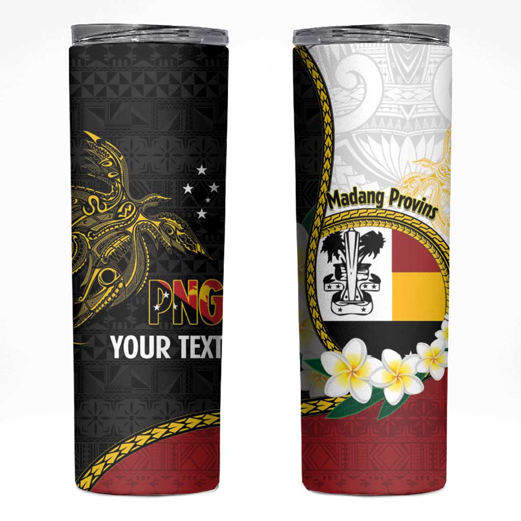 Personalised PNG Madang Provins Skinny Tumbler Papua New Guinea Plumeria Melanesian Pattern LT14 White - Polynesian Pride