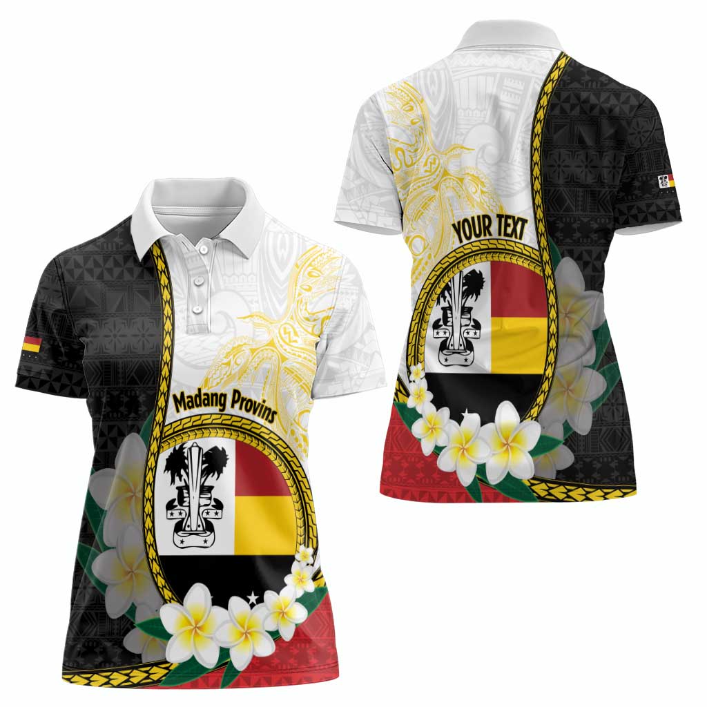 Personalised PNG Madang Provins Women Polo Shirt Papua New Guinea Plumeria Melanesian Pattern LT14 - Polynesian Pride