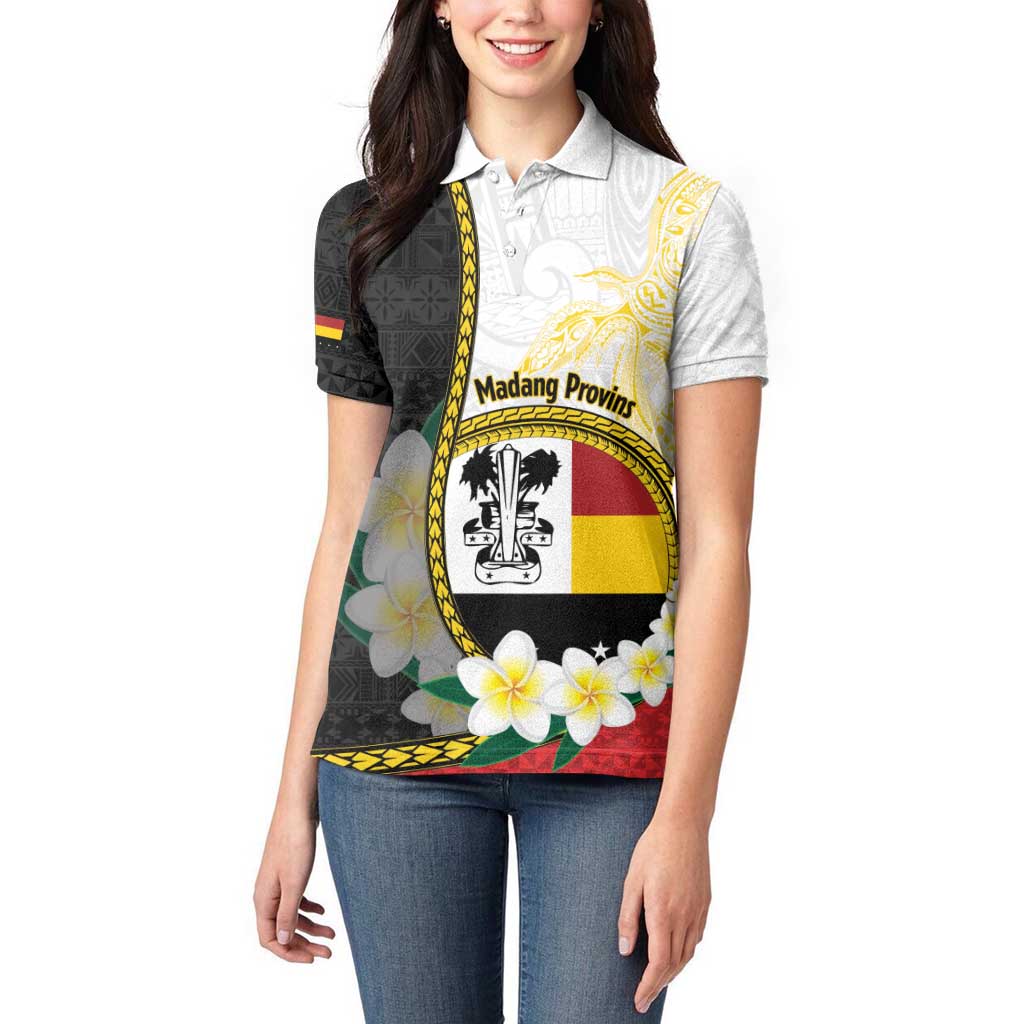 Personalised PNG Madang Provins Women Polo Shirt Papua New Guinea Plumeria Melanesian Pattern LT14 - Polynesian Pride