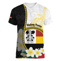 Personalised PNG Madang Provins Women V-Neck T-Shirt Papua New Guinea Plumeria Melanesian Pattern LT14 Female White - Polynesian Pride