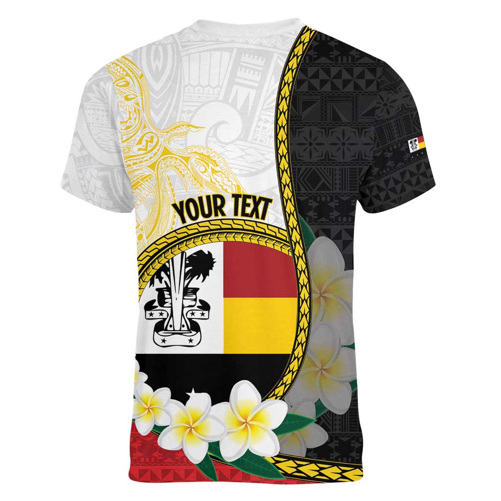 Personalised PNG Madang Provins Women V-Neck T-Shirt Papua New Guinea Plumeria Melanesian Pattern LT14 - Polynesian Pride