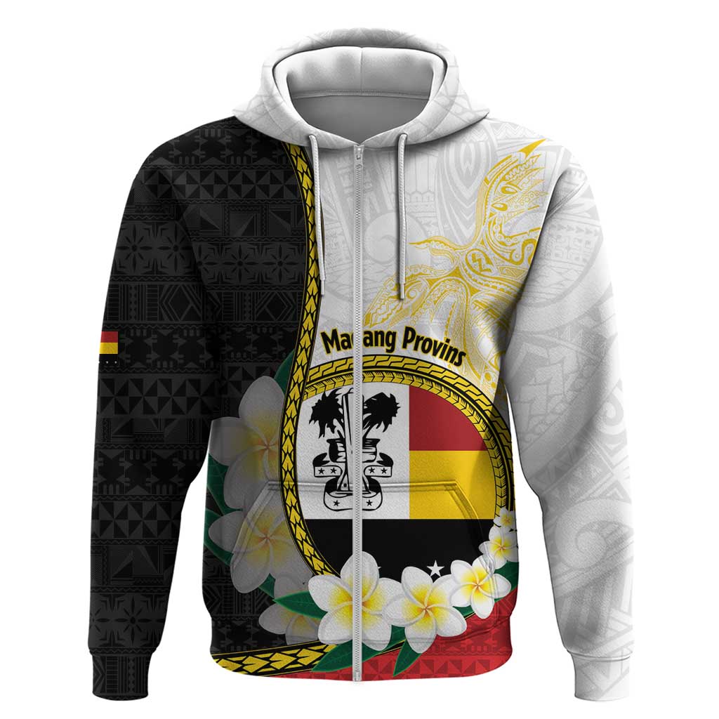 Personalised PNG Madang Provins Zip Hoodie Papua New Guinea Plumeria Melanesian Pattern LT14 Zip Hoodie White - Polynesian Pride