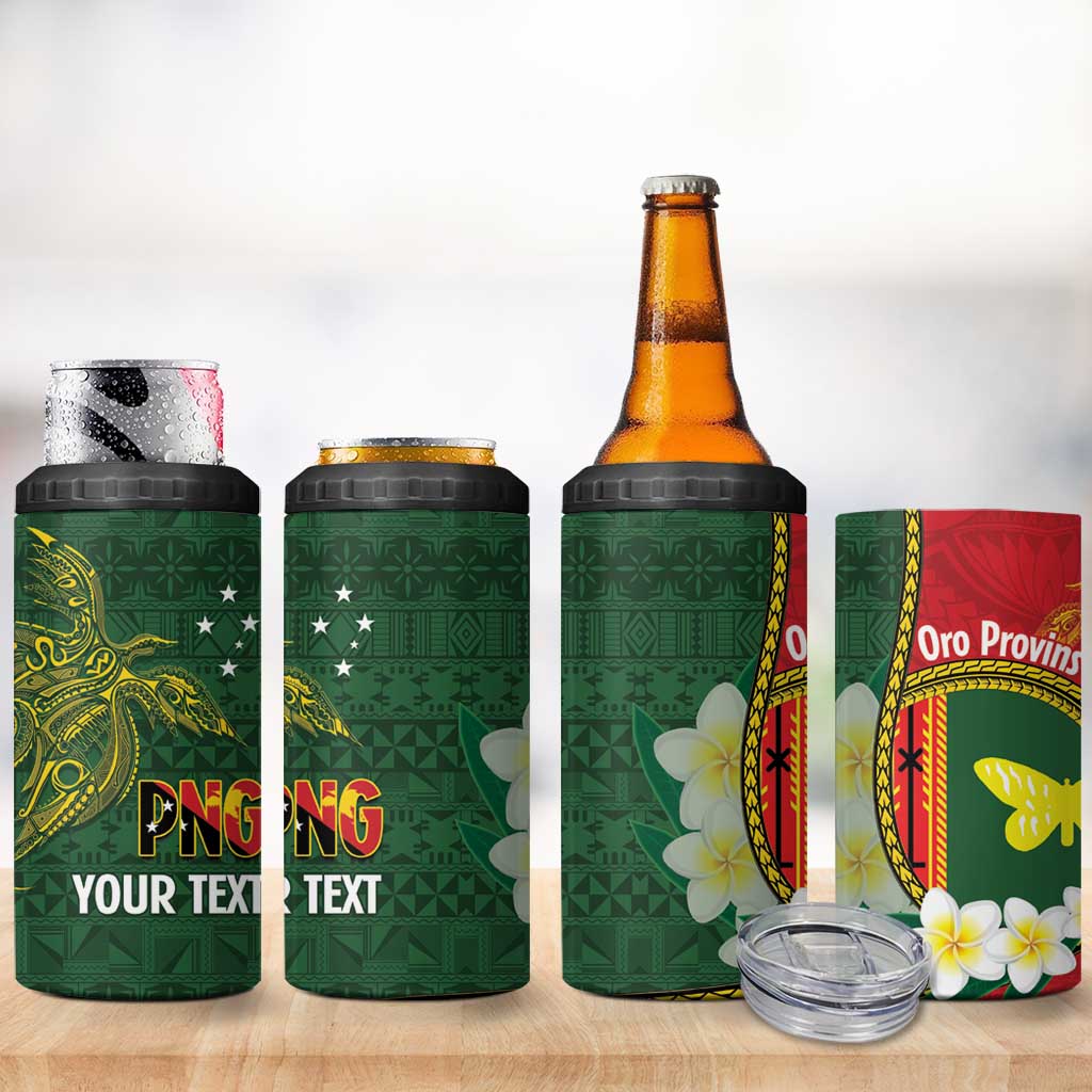 Personalised PNG Oro Provins 4 in 1 Can Cooler Tumbler Papua New Guinea Plumeria Melanesian Pattern - Polynesian Pride