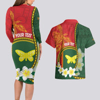 Personalised PNG Oro Provins Couples Matching Long Sleeve Bodycon Dress and Hawaiian Shirt Papua New Guinea Plumeria Melanesian Pattern LT14 - Polynesian Pride