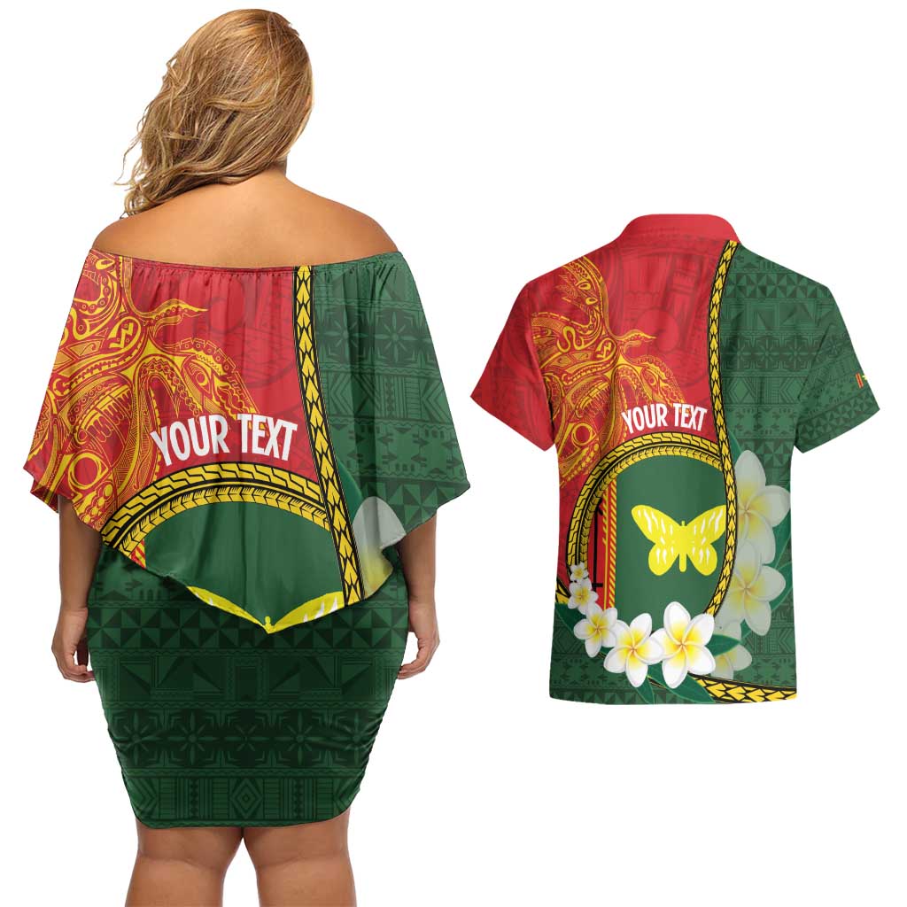 Personalised PNG Oro Provins Couples Matching Off Shoulder Short Dress and Hawaiian Shirt Papua New Guinea Plumeria Melanesian Pattern LT14 - Polynesian Pride
