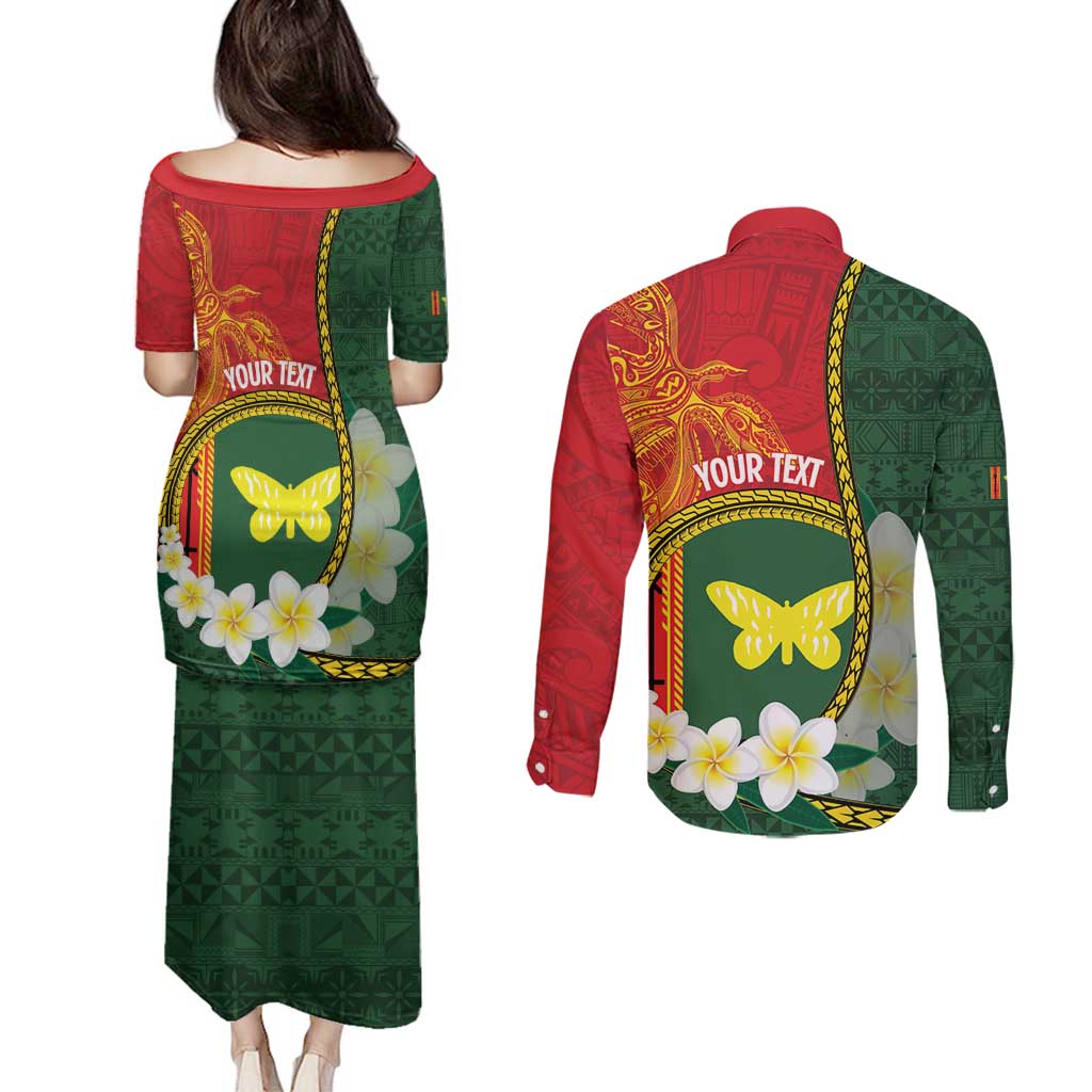 Personalised PNG Oro Provins Couples Matching Puletasi and Long Sleeve Button Shirt Papua New Guinea Plumeria Melanesian Pattern - Polynesian Pride