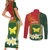 Personalised PNG Oro Provins Couples Matching Short Sleeve Bodycon Dress and Long Sleeve Button Shirt Papua New Guinea Plumeria Melanesian Pattern LT14 - Polynesian Pride