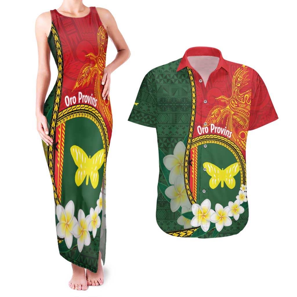 Personalised PNG Oro Provins Couples Matching Tank Maxi Dress and Hawaiian Shirt Papua New Guinea Plumeria Melanesian Pattern - Polynesian Pride