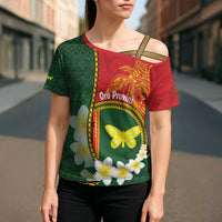 Personalised PNG Oro Provins Cross Shoulder Shirt Papua New Guinea Plumeria Melanesian Pattern - Polynesian Pride